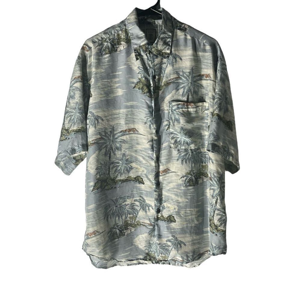 Men’s Pure Silk Tropical Hawaiian Button Down Shirt Size Large